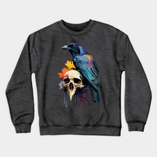 Crow with Scull Halloween Gothic Crewneck Sweatshirt